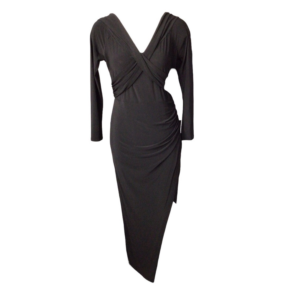 Fashion Nova Black Asymmetrical Long Sleeve Dress